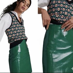 Anthropologie Porridge Green Faux Leather Croc Embossed Skirt Small Like New!